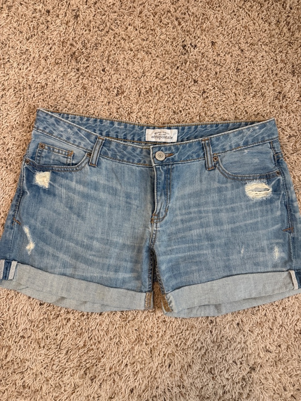 Aeropostale Light Blue Distressed Cuffed Denim Shorts